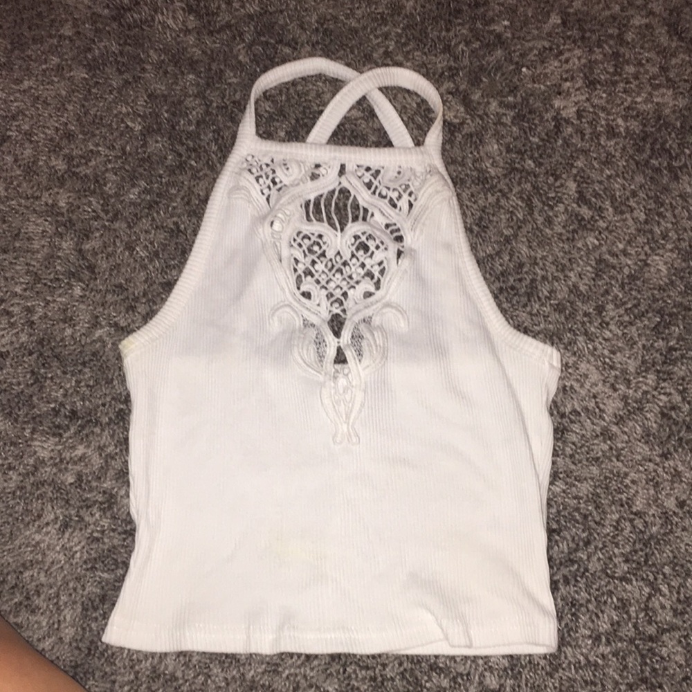 White lace crop tank top